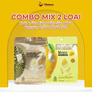 [COMBO MIX 2 LOẠI]  Xoài & Sầu Riêng Sấy Giòn Ngon Nguyên Chất URSNACKS