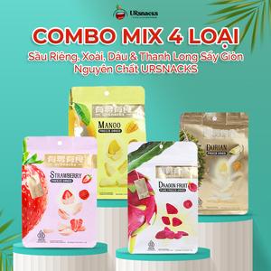[COMBO MIX 4 LOẠI]  Sầu Riêng, Xoài, Dâu & Thanh Long Sấy Giòn Nguyên Chất URSNACKS