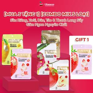 [COMBO MIX 5 LOẠI]  Sầu Riêng, Xoài, Dâu, Táo & Thanh Long Sấy Giòn Ngon Nguyên Chất
