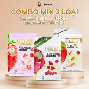 [COMBO MIX 3 LOẠI] Táo, Dâu, Thanh Long Sấy Giòn Nguyên Chất URSNACKS