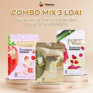 [COMBO MIX 3 LOẠI] Dâu, Sầu Riêng, Thanh Long Sấy Giòn Nguyên Chất URSNACKS