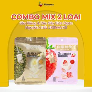[COMBO MIX 2 LOẠI]  Sầu Riêng & Dâu Sấy Giòn Ngon Nguyên Chất URSNACKS