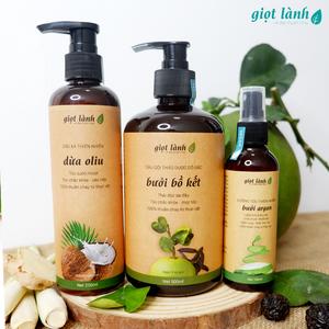 Bộ Dầu gội bưởi bồ kết - Dầu xả olive - Xịt dưỡng bưởi cho nam và nữ Giọt Lành