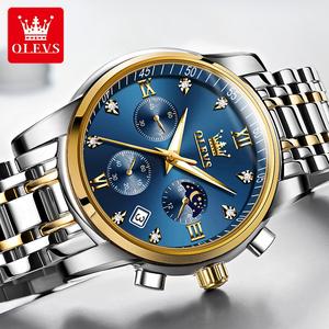 OLEVS Đồng hồ nam chống nước dạ quang chống nước thương mại Lịch Dây đeo bằng thép không gỉ 2858