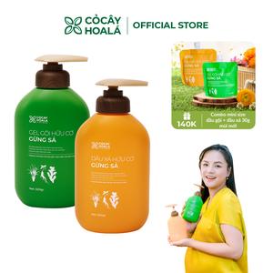 Gel Gội Xả Hữu Cơ Gừng Sả Cỏ Cây Hoa Lá 500g/Chai- Tặng Combo gừng sả travel size 30g/tuýp / Tặng lược gỗ