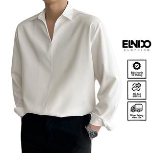 Sơ mi nam nữ cổ V vải lụa, Áo sơ mi form rộng Unisex nam nữ tay dài Hàn Quốc
