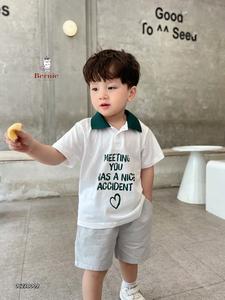 Bộ cộc tay bé trai Có Cổ Meeting You quần ghi Bernie size 9-22kg- Bộ bé trai mùa hè áo polo quần thô - 0623B009