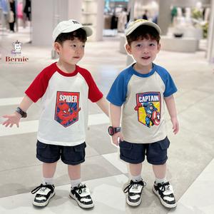 Bộ cộc tay bé trai siêu nhân siêu anh hùng Bernie quần giả jeans phong cách cho bé 9-23kg - 1123B025
