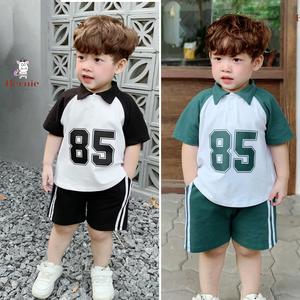 Bộ cộc tay bé trai có cổ 85 Bernie cho bé từ 10-23kg - Bộ thể thao bé trai cộc tay mùa hè 0823B010