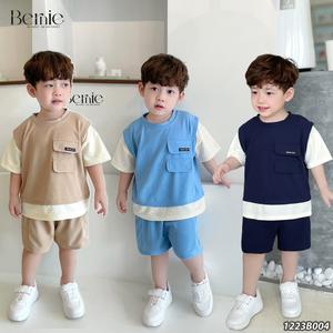 Bộ cộc tay thể thao bé trai vải xốp đính Tag Bernie cho bé 9-23kg - 1223B004