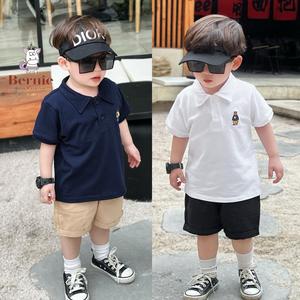 Bộ cộc tay có cổ bé trai áo Cotton polo thêu gấu quần kaki Bernie - bộ bé trai mùa hè cho bé từ 8-22kg - 22B486