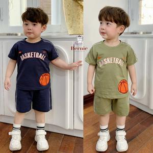Bộ cộc tay bé trai cotton BASKETBALL bóng cam Bernie - Bộ bé trai mùa hè cho bé từ 9-23kg - 1123B018 Vải Cotton