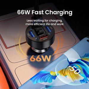 Bộ sạc xe hơi USB 6 cổng 66W Sạc nhanh 3.0 PD, tẩu sạc 12V. Phụ Kiện