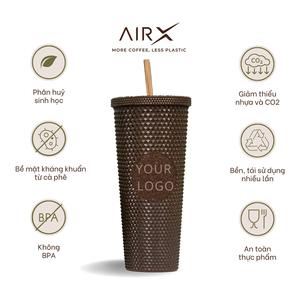 Ly Kim Cương Làm Từ Bã Cà Phê Có Ống Hút - 720 ml - Khắc Tên/Logo Theo Yêu Cầu