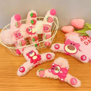 1 Kẹp Tóc Hình Gấu / Dâu Tây Bằng Lông Nhung Thời Trang Thu cho cô gái Women Hoa