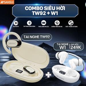 Combo Tai nghe SanSui TW92 + Tai nghe SanSui W1 Bluetooth 5.4 kết nối nhanh nhạy chống ồn ,  Nhét Tai Nghe Nhạc