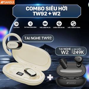 Combo Tai nghe SanSui TW92 + Tai nghe SanSui W2 Bluetooth 5.4 kết nối nhanh nhạy chống ồn ,Nhét Tai Nghe Nhạc