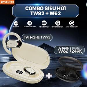 Combo Tai nghe SanSui TW92 + Tai nghe SanSui TW62 Bluetooth 5.4 kết nối nhanh nhạy chống ồn ,  Nhét Tai Nghe Nhạc