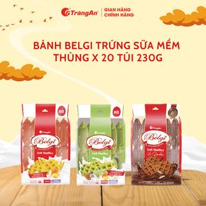Thùng 20 túi bánh Belgi trứng sữa mềm túi 230g, bánh mềm ăn sáng, bữa phụ tiện lợi dinh dưỡng, sản phẩm chính hãng Tràng An