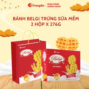 Combo 2 hộp bánh Belgi trứng sữa mềm vị cốm dừa hộp 276g, bánh biếu tặng, bánh ăn sáng, ăn vặt thơm ngon dinh dưỡng, sản phẩm chính hãng Tràng An