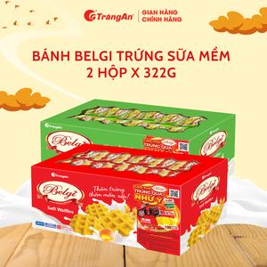 Combo 2 bánh Belgi trứng sữa mềm hộp 322g, bánh mềm ăn sáng, ăn vặt thơm ngon, dinh dưỡng, tiện lợi, sản phẩm chính hãng Tràng An