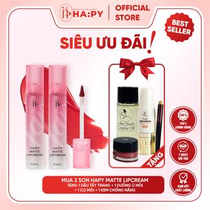[Deal Độc Quyền] Mua 2 Son Kem Lì HAPY MATTE LIPCREAM Cosmetic Mỹ Phẩm - Tặng  1 Dưỡng ủ môi+ 1 Dầu tẩy Trang+ 1 Cọ Tán Son+ 1 Kem Chống Nắng