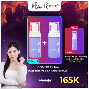 Combo 2 chai Dung Dịch Vệ Sinh Khử Mùi Happyskin Anti-Odor Soothing Intimate Care Wash 100ml - đạt chứng nhận Pasteur TẶNG 1 Chai của Xịt khử mùi vùng kín & toàn thân Bottle of Intimate & Body Odor Spray 30ml