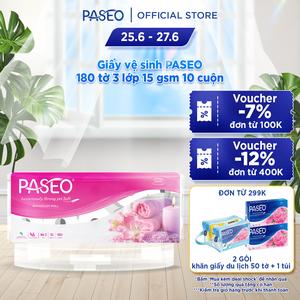 Giấy vệ sinh PASEO 10 cuộn 3 lớp mềm mịn cao cấp chuyên dùng khách sạn