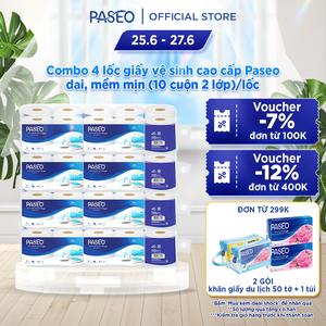 Combo 4 lốc giấy vệ sinh cao cấp Paseo dai, mềm mịn (10 cuộn 2 lớp)/lốc
