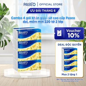 Combo 4 gói khăn giấy rút cao cấp Paseo dai, mềm mịn 220 tờ 2 lớp