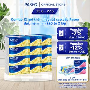 Combo 12 gói khăn giấy rút cao cấp Paseo dai, mềm mịn 220 tờ 2 lớp