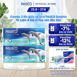 Combo 2 lốc giấy vệ sinh PASEO Dolphin 10 cuộn 4 lớp