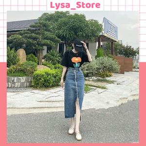 Chân váy Jean dáng dài cạp cao xẻ trước CV01