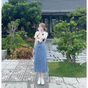 Chân váy Jean dài dáng chữ A xẻ tà hai bên phối túi lớn trước sau siêu xinh nữ tính Women