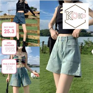 Quần jean ngăn nữ cap cao ống rộng, quần short lửng nữ tôn dáng phong cach đơn gian hot trend KoKo QS01 Women