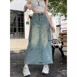 Chân vay jeans dang dai cap cao tui lơn 2 sươn thu đông 2023 Nữ Women
