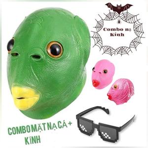 Combo Mặt Nạ Trùm đầu Hóa Trang Quái Vật đầu Cá Màu Xanh Lá Phù có kính đồ chơi giải trí hallowen Toy