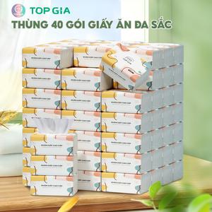 Khăn giấy đa sắc TopGia, giấy ăn dập vân 4D thùng 20/40 gói, 4 lớp Giấy Vệ Sinh