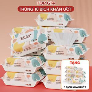( Mua 10 tặng 5) Thùng 10 bịch khăn ướt TOPGIA 80t tặng kèm 5 bịch khăn ướt 80t không mùi an toàn cho mọi làn da Kem Voi