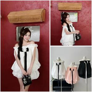 Sét Bộ Tơ Bồng TRễ Vai MIx Bông Dáng Bí Kèm Quần Bồng Xinh Xắn