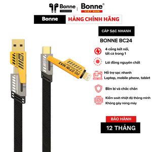 Cáp sạc nhanh BONNE BC24, cáp sạc nhanh điện thoại 4 in 1 by BONNE TECH, sạc chống gẫy chính hãng bảo hành 12 tháng