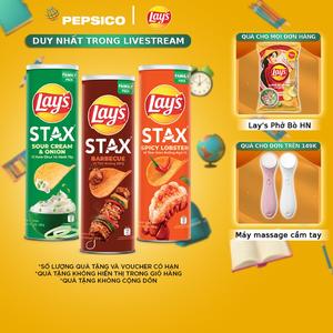 Combo 3 Snack Lay's Stax 150G Ăn Vặt (Thịt Nướng BBQ, Tôm Hùm Nướng Ngũ Vị, Kem chua Hành)