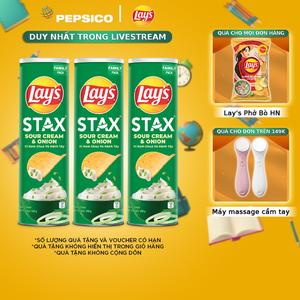 Combo 3 Snack Lay's Stax Khoai Tây Miếng Vị Kem Chua và Hành Tây 150G