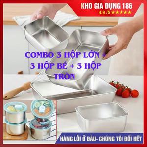 Combo 9 Hộp đựnġ thực phẩm tủ lạnh đủ kích cỡ bằng Inox có nắp đậy kín khí Hộp đựnġ thức ăn đựng đồ tiện lợi đựng thực phẩm duy trì sự tươi mới