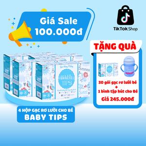 Combo 4 Gạc rơ lưỡi BabyTips làm sạch mảng bám, cặn sữa, nấm và khuẩn cho bé - 4 Hộp 30 gói