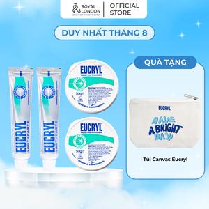 [TẶNG TÚI CANVAS EUCRYL-EUGI005] COMBO 2 kem đánh răng & 2 bột hỗ trợ làm trắng răng Eucryl Toothpaste & Toothpowder Freshmint 62g hương bạc hà thanh mát
