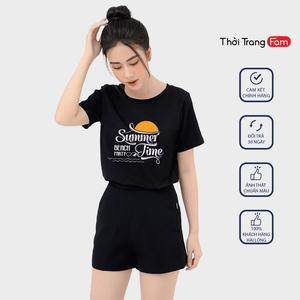 Áo thun nữ Chất cotton thoáng khí loại đẹp Form suông vừa dễ mặc In họa tiết SUMMER MẶT TRỜI- thương hiệu FAM