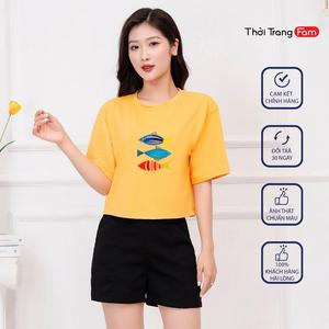 Áo phông nữ dáng croptop FAM chất liệu cotton co giãn 4 chiều mềm mịn thấm mồ hôi - Fam