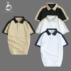 Áo thun  polo nam UMA phối cầu vai cao cấp chất liệu mắt chim thoáng mát, trẻ trung, thanh lịch -Có Cổ Ngắn Tay Menswear có thể giặt máy đen phối sọc trắng nâu Cộc Tay