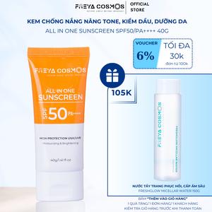 Kem Chống Nắng Nâng Tone, Kiềm Dầu, Dưỡng Da - Freya Cosmos - All in One Sunscreen SPF50 PA++++ 40gr SunCream - Skincare Nữ Chăm Sóc Da Women